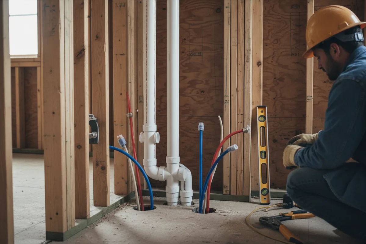 Drain and supply rough-in during Sump Pump Repair in Roosevelt